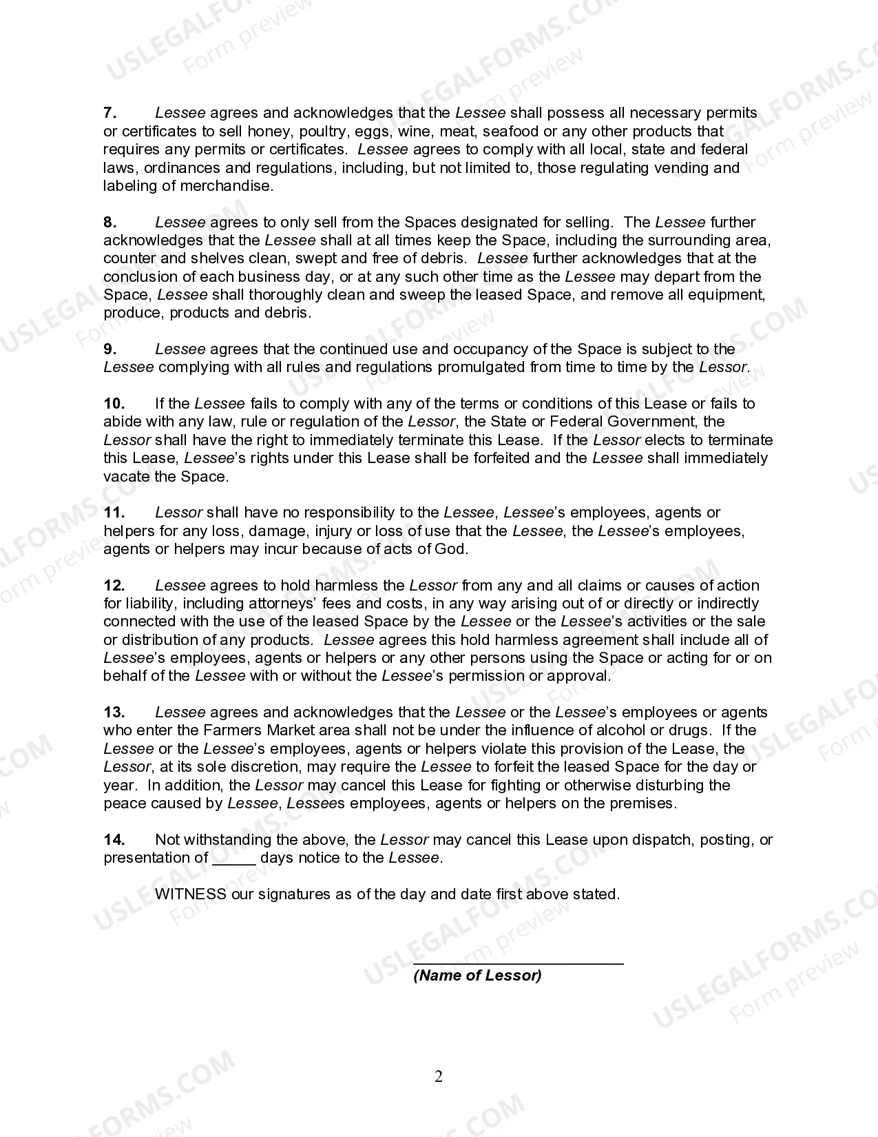 Preview Farmers Market Lease Agreement