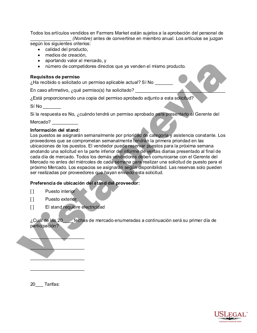 Preview Solicitud de Mercado de Agricultores y Reglas y Regulaciones