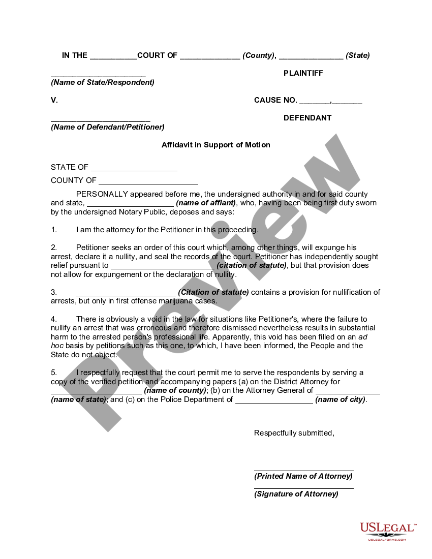 affidavit-in-support-of-motion-to-order-expungement-of-criminal-record