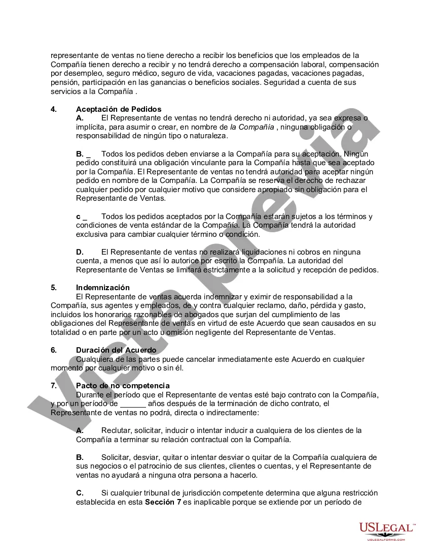 Preview Acuerdo con Representante de Ventas como Contratista Independiente para Realizar Ventas Telefónicas de Productos Promocionales - Acuerdo de Telemercadeo