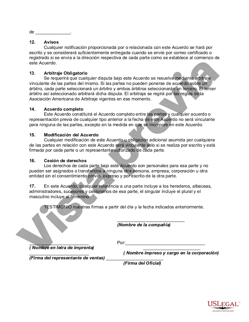 Preview Acuerdo con Representante de Ventas como Contratista Independiente para Realizar Ventas Telefónicas de Productos Promocionales - Acuerdo de Telemercadeo