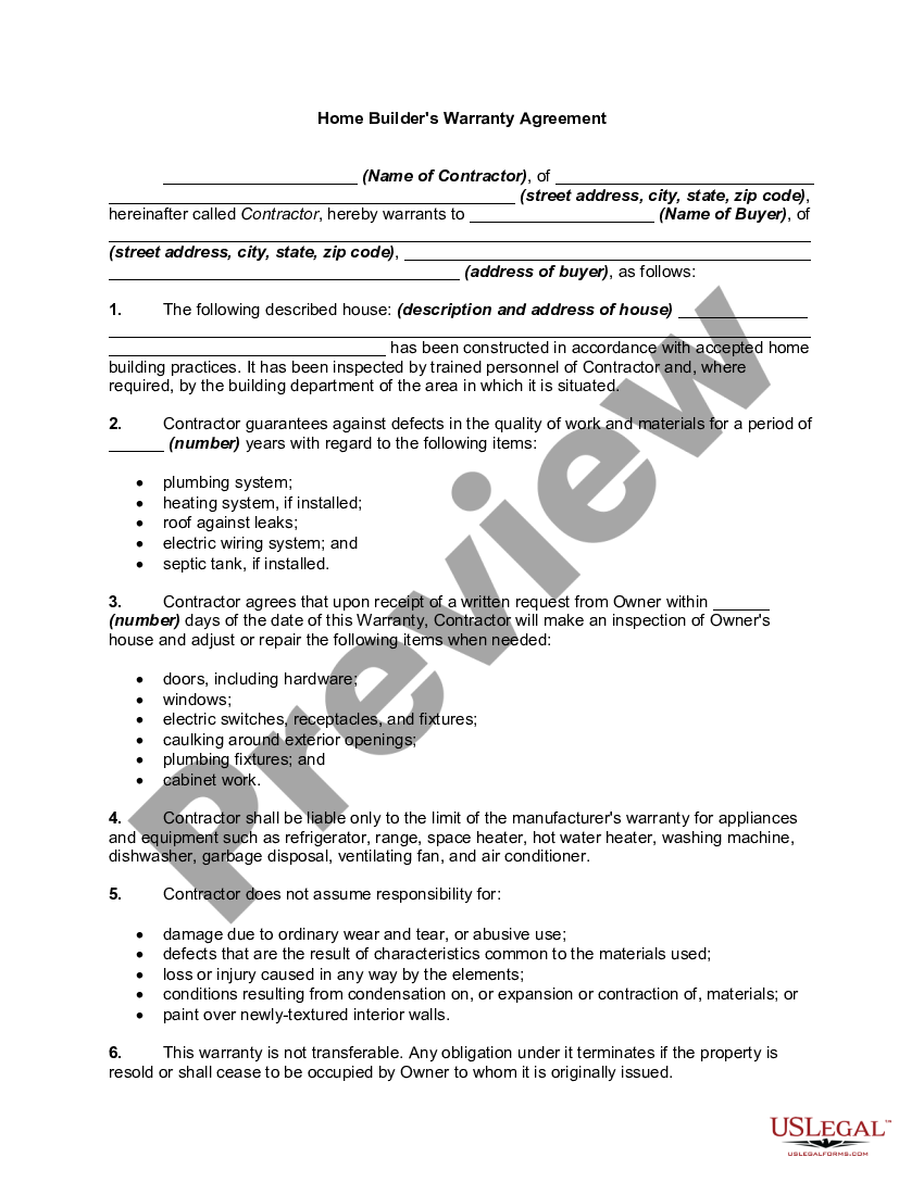 Home Builder's Warranty Agreement Building House Warranty US Legal