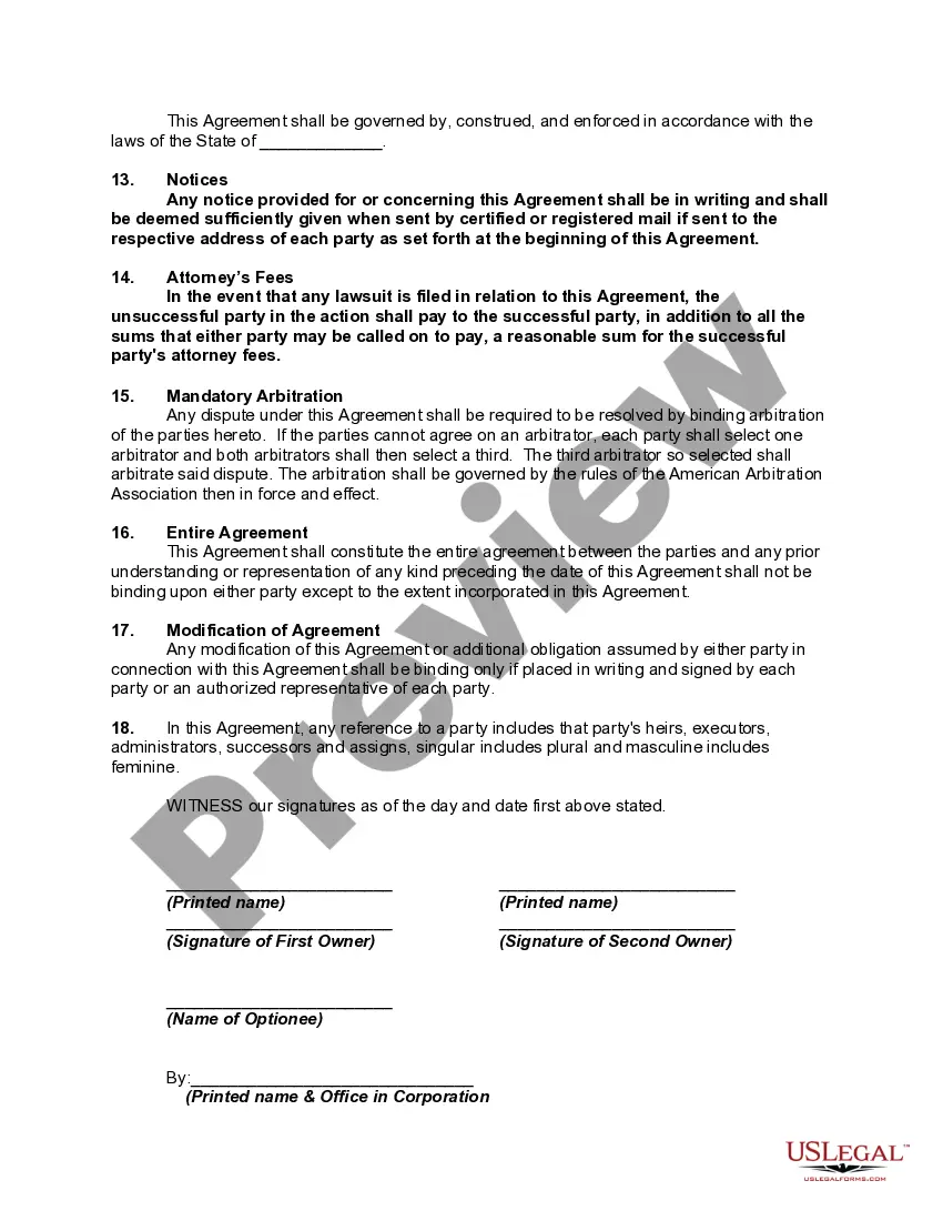 Get Option to Purchase Farm Land to be Developed for Industrial or Commercial Purposes Preview Option to Purchase Farm Land to be Developed for Industrial or Commercial Purposes