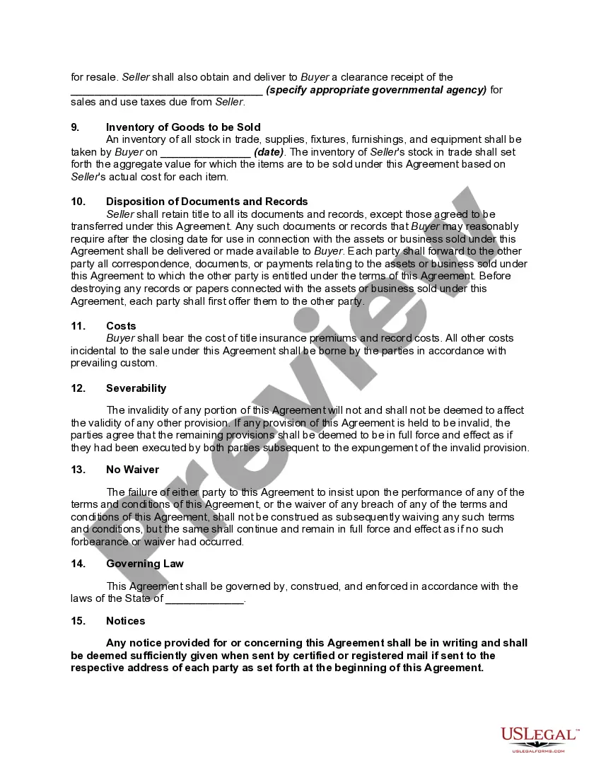 Preview Corporate Asset Purchase Agreement