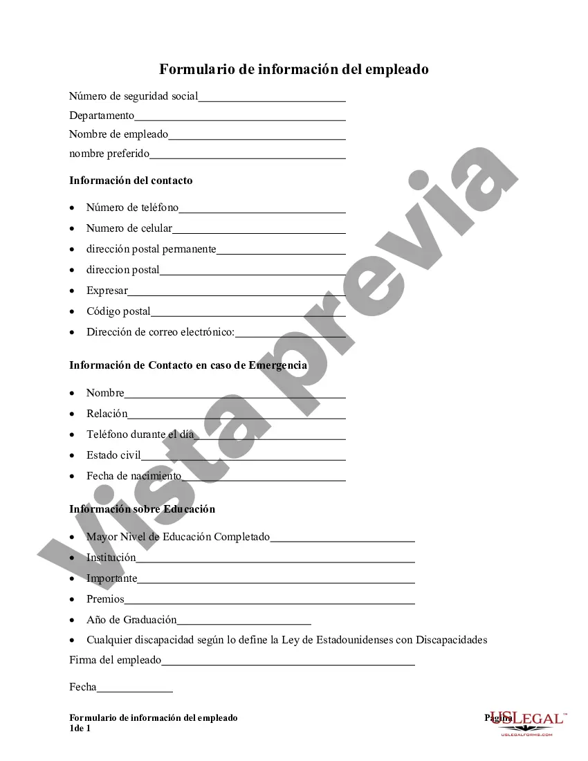 Preview Formulario de información del empleado