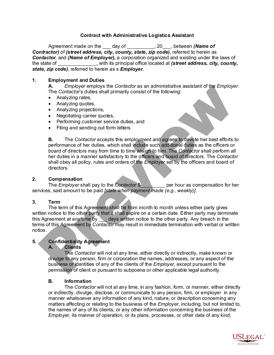 page 0 Contract with Administrative Logistics Assistant preview
