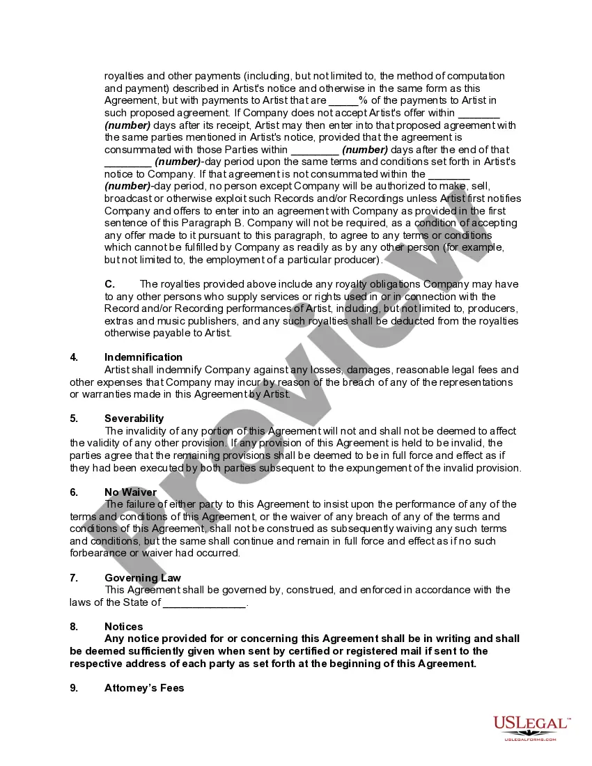 Preview Recording Artist Agreement
