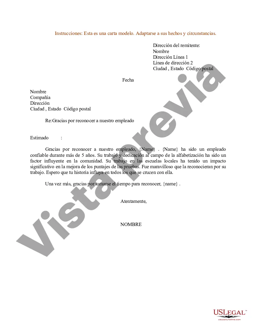Preview Ejemplo de carta de reconocimiento de empleado - Gracias