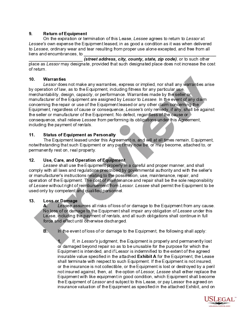 Preview Lease of Recreation or Athletic Equipment with Option to Purchase or Rent to Own