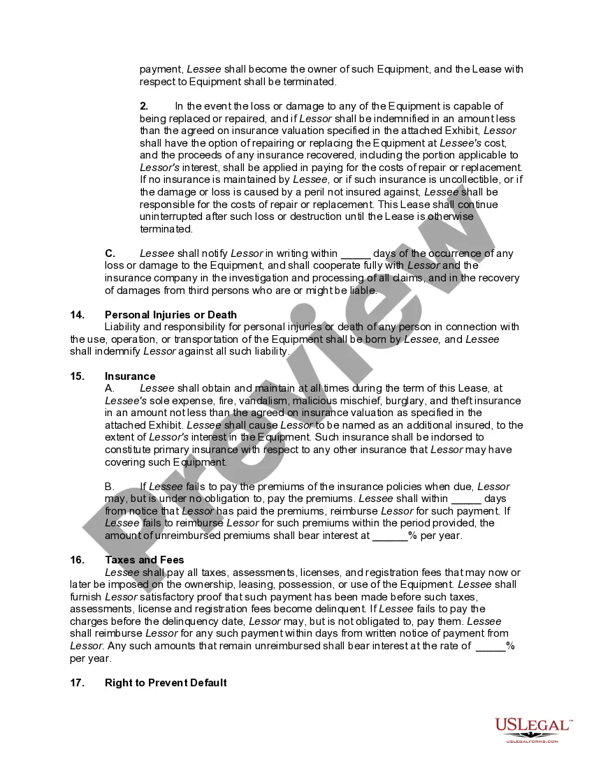 Preview Lease of Recreation or Athletic Equipment with Option to Purchase or Rent to Own