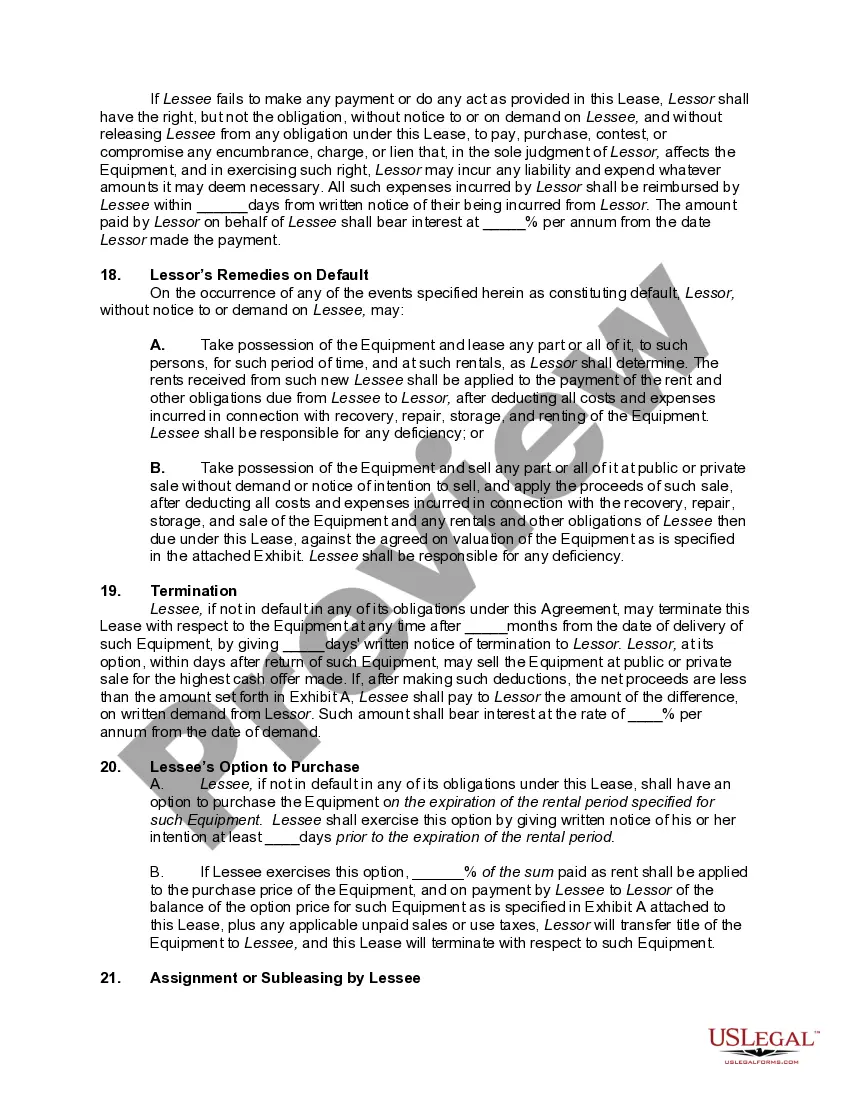 Preview Lease of Recreation or Athletic Equipment with Option to Purchase or Rent to Own