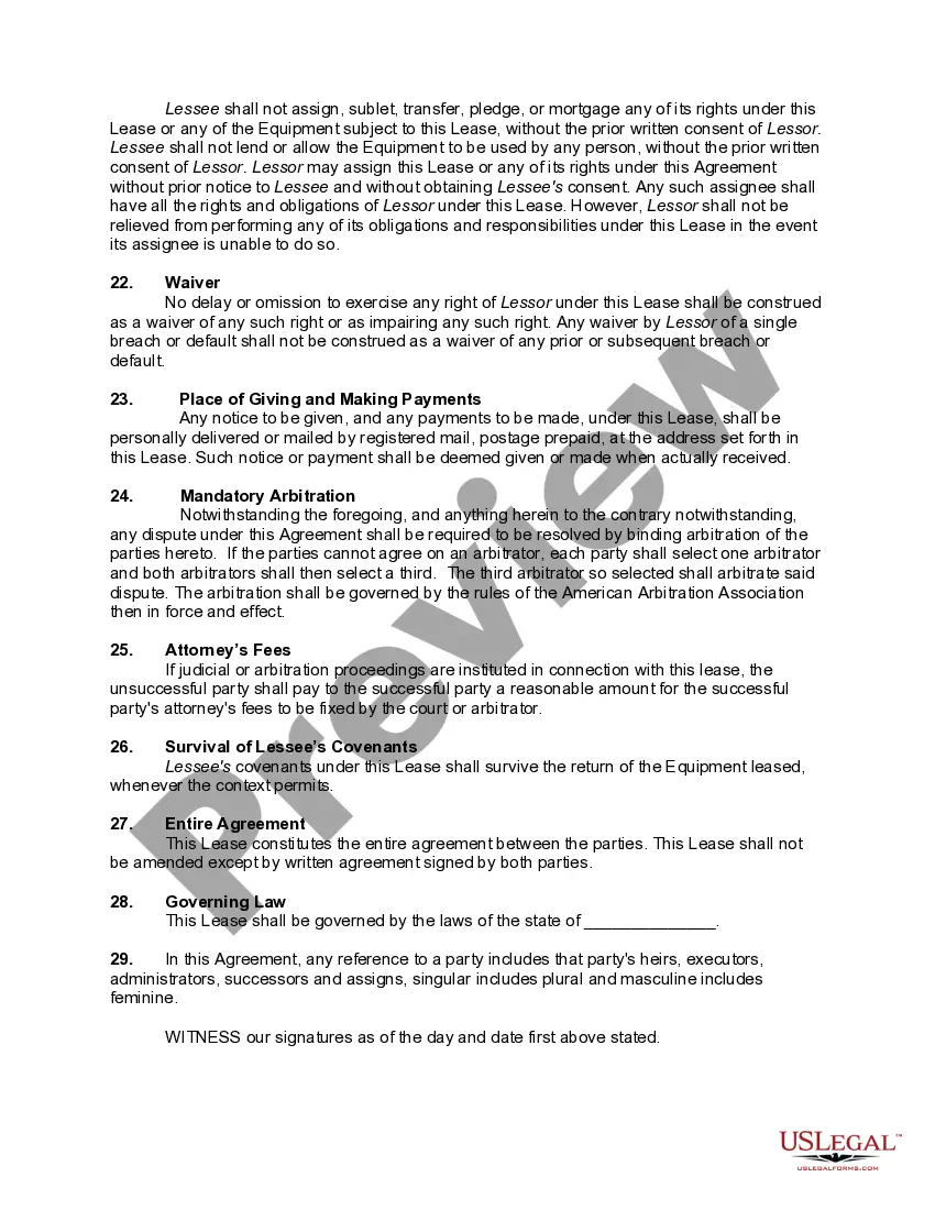 Preview Lease of Recreation or Athletic Equipment with Option to Purchase or Rent to Own