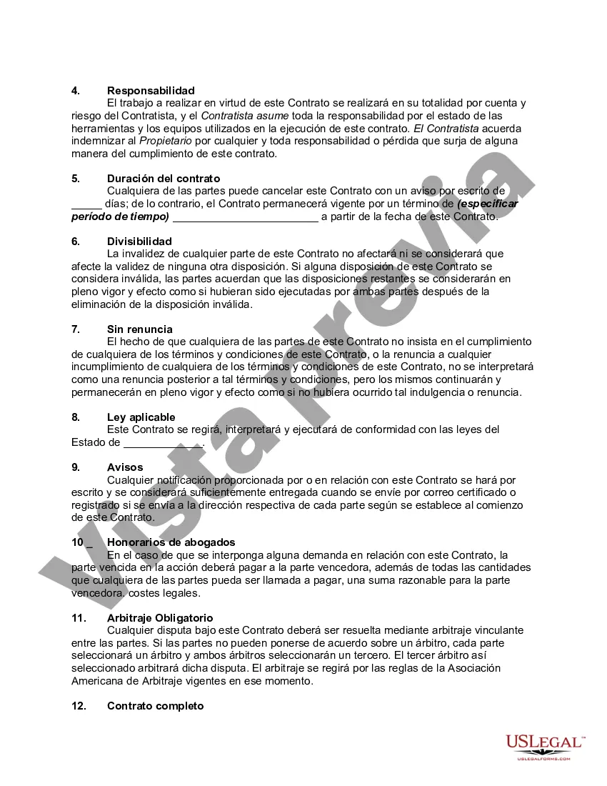 Preview Contrato con un contratista independiente para realizar la fabricación de carpintería personalizada