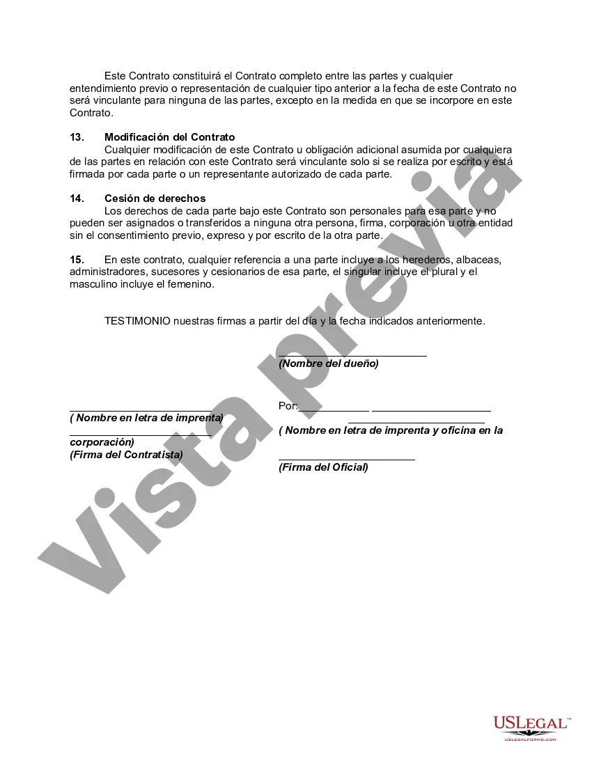 Preview Contrato con un contratista independiente para realizar la fabricación de carpintería personalizada