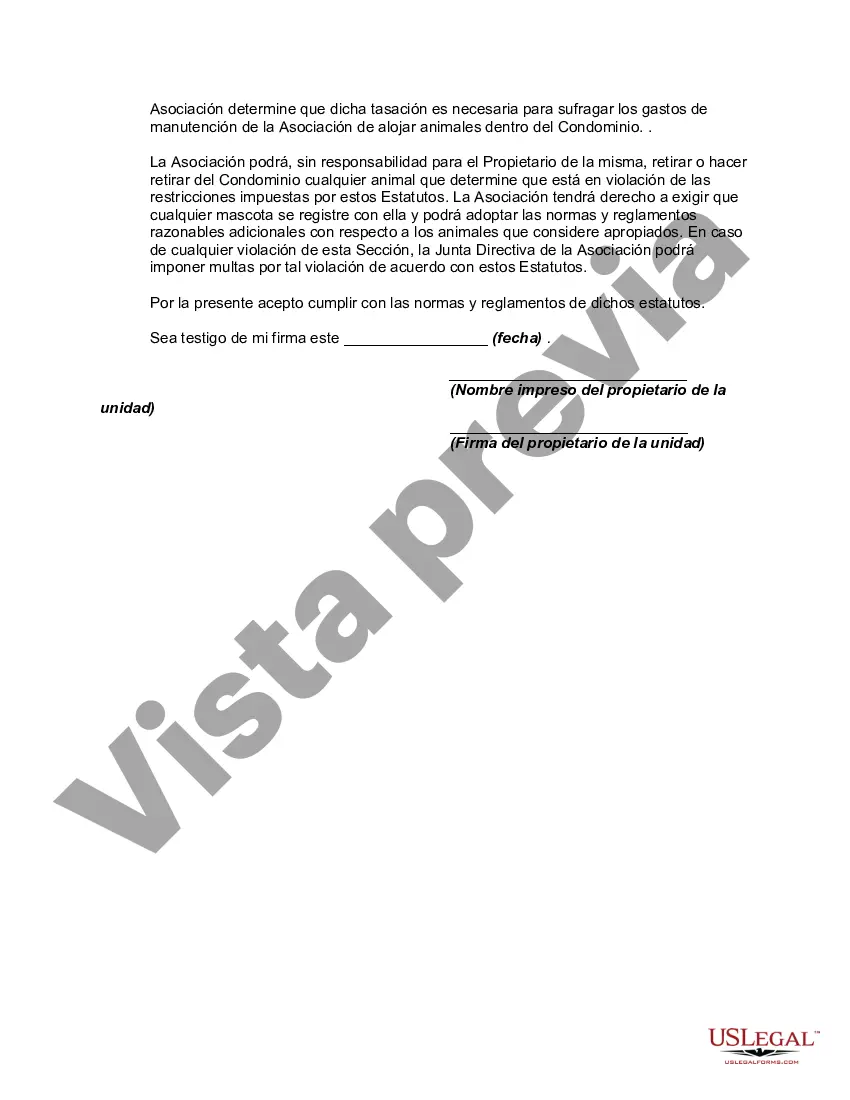 Preview Solicitud a la Asociación de Condominios y Acuerdo de Permiso para Tener una Mascota en la Unidad del Propietario