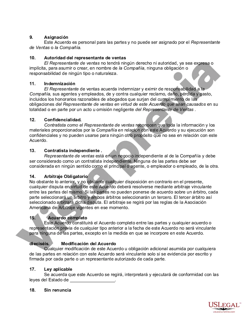 Preview Acuerdo de contratista independiente con representante de ventas con acuerdo de confidencialidad