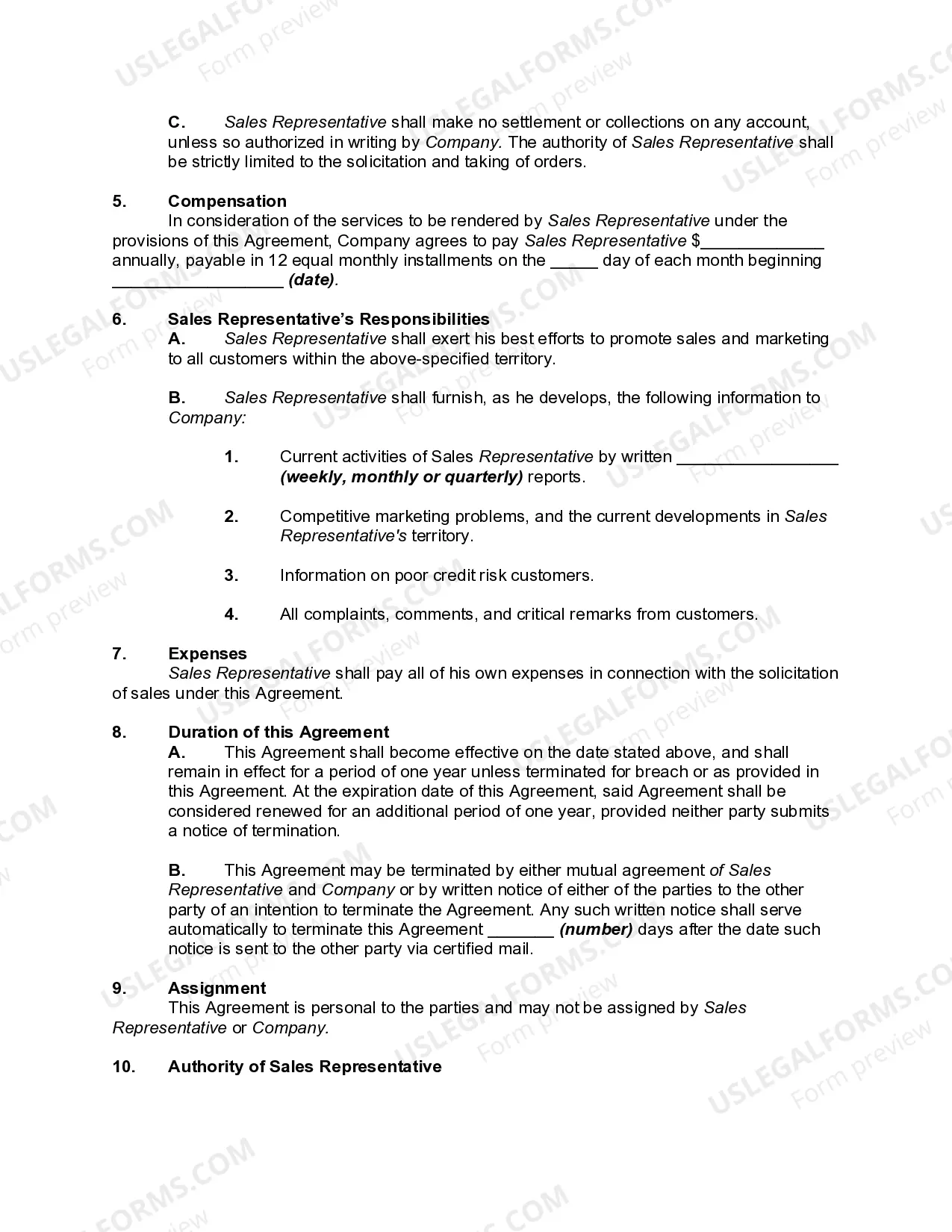 Preview Independent Contractor Agreement with Sales Representative with Nondisclosure Agreement