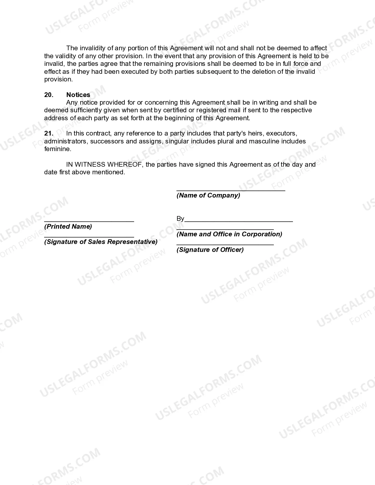 Preview Independent Contractor Agreement with Sales Representative with Nondisclosure Agreement