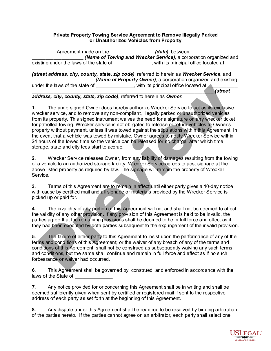 Towing Contract Template With towing service agreement template