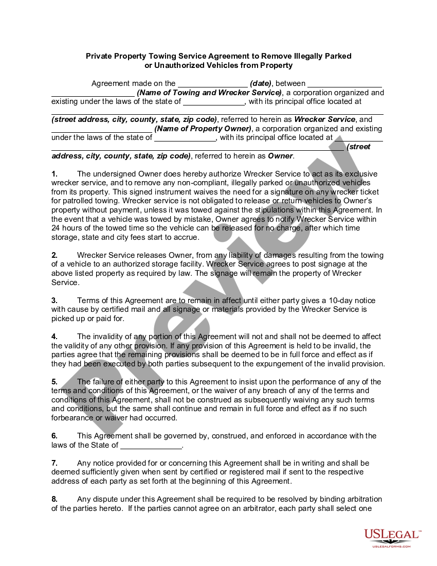 Towing Service Agreement Template