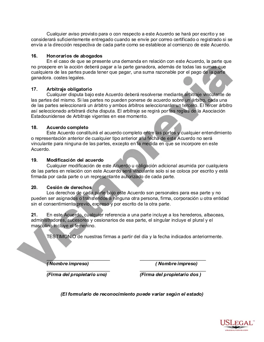 Preview Acuerdo en cuanto a la tenencia en común de la propiedad de las instalaciones sin el propietario para vender o alquilar las instalaciones sin el consentimiento de otros