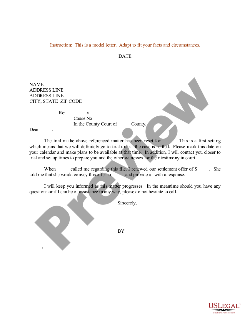 Sample Letter for Date of Trial - Trial Court Date | US Legal Forms