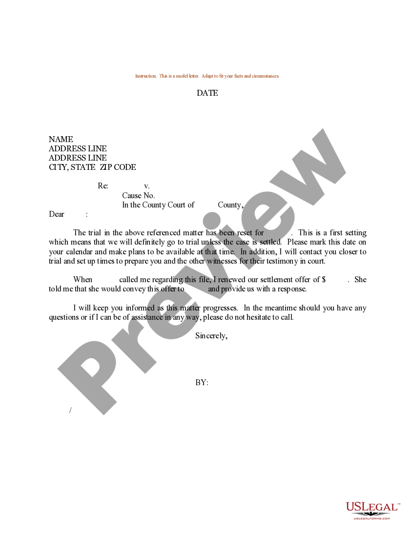 Sample Letter For Date Of Trial Trial Court Date US Legal Forms
