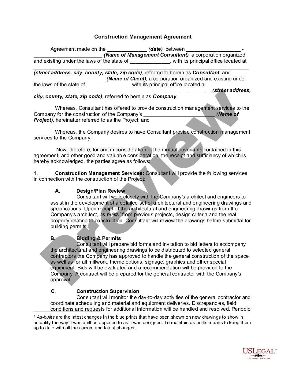page 0 Construction Management Agreement preview