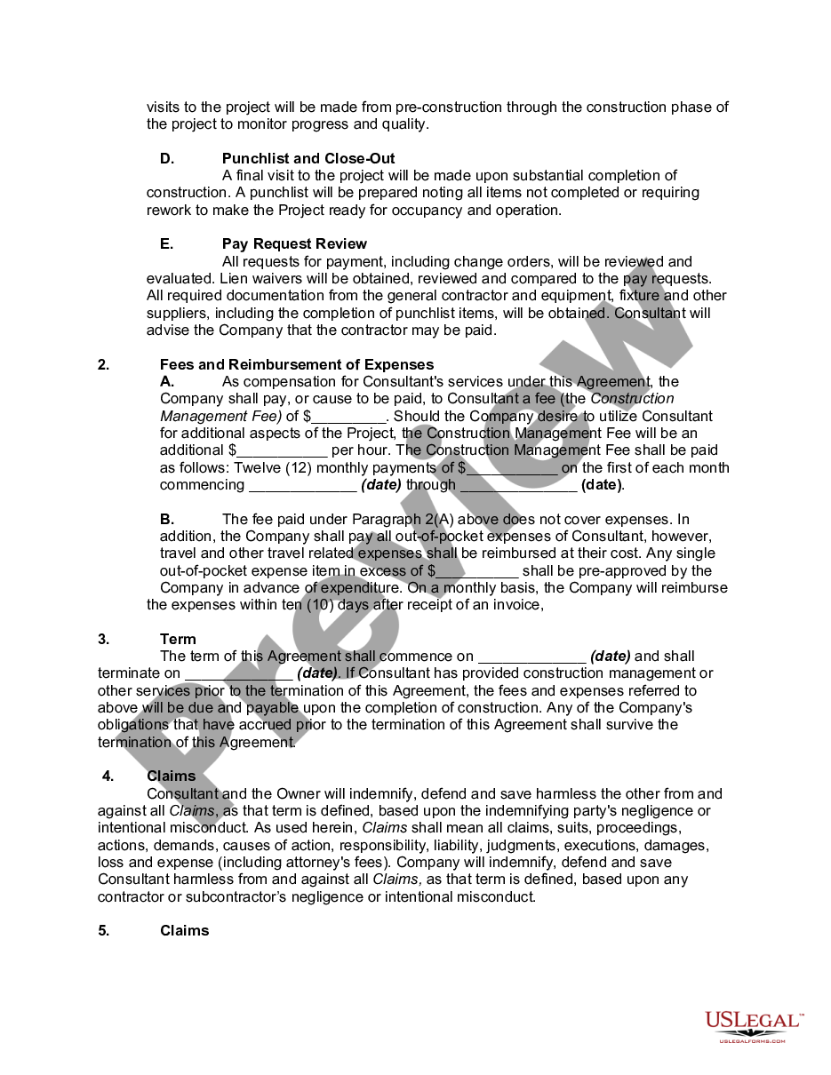 page 1 Construction Management Agreement preview