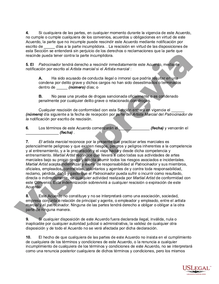 Preview Acuerdo entre el patrocinador y el competidor de artes marciales para usar el logotipo del patrocinador