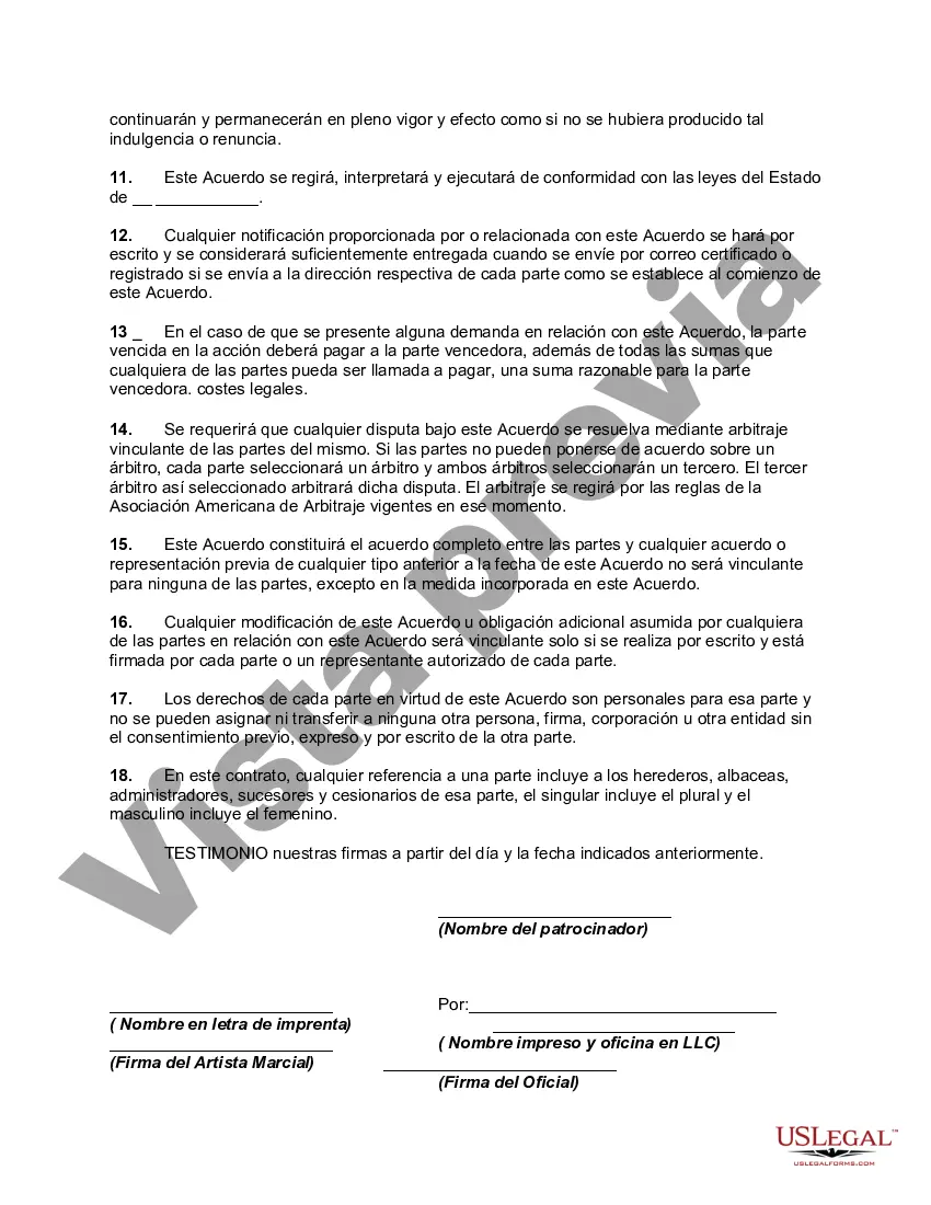 Preview Acuerdo entre el patrocinador y el competidor de artes marciales para usar el logotipo del patrocinador