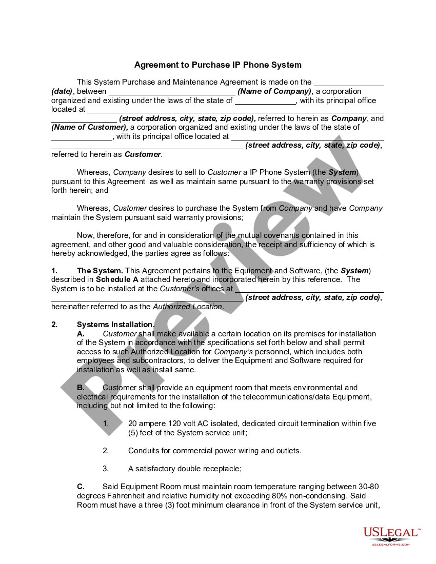 North Carolina Agreement to Purchase IP Phone System - Agreement Form ...