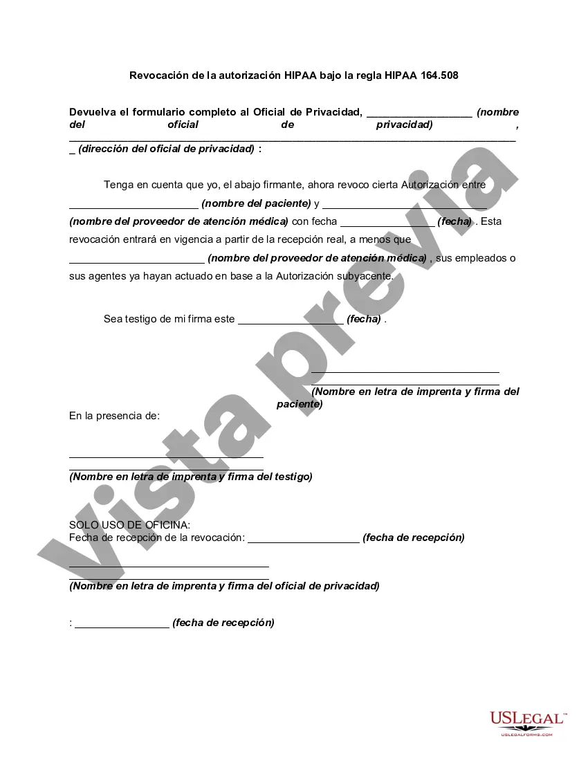 Get Revocación de la Autorización de HIPAA bajo la Regla HIPAA 164.508 Preview Revocación de la Autorización de HIPAA bajo la Regla HIPAA 164.508
