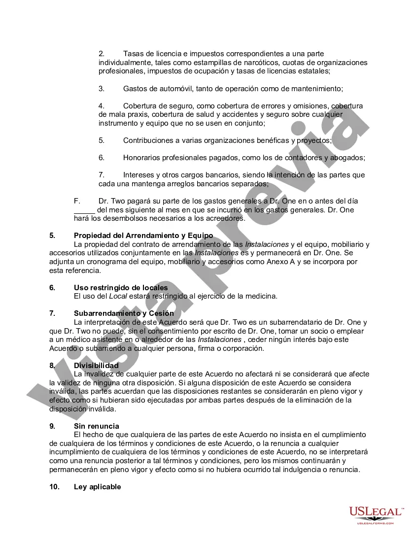 Preview Acuerdo entre Médicos para Compartir Oficinas sin Formar Sociedad