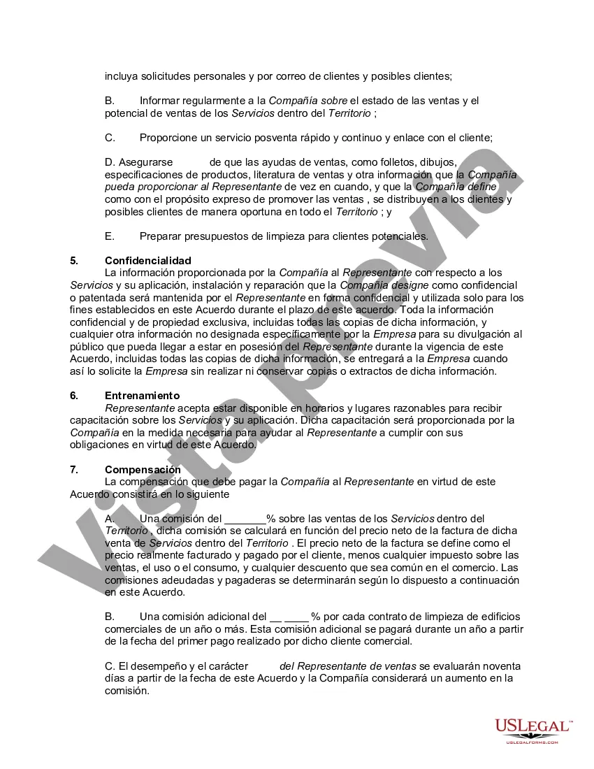 Preview Acuerdo con Representante de Ventas para Vender Contratos de Servicios de Limpieza
