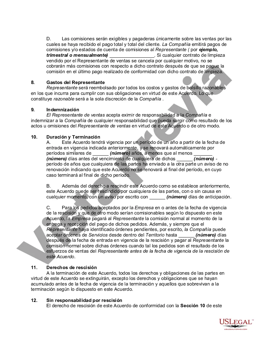Preview Acuerdo con Representante de Ventas para Vender Contratos de Servicios de Limpieza