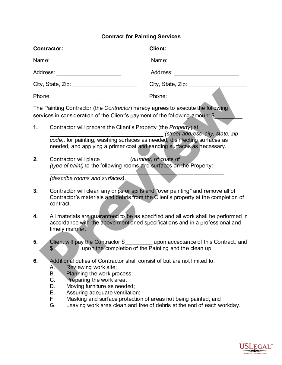 form Contract for Painting Services preview