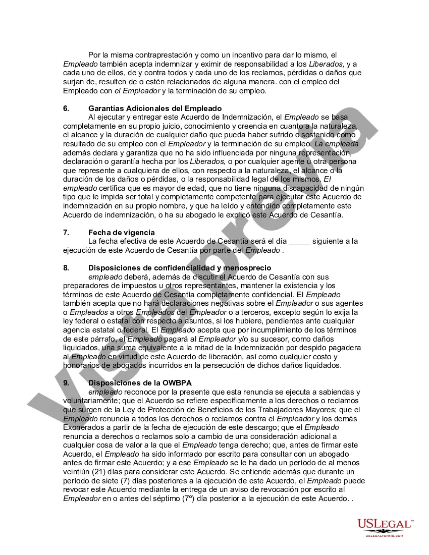 Preview Acuerdo de Indemnización por Terminación o Renuncia del Trabajo o Empleo