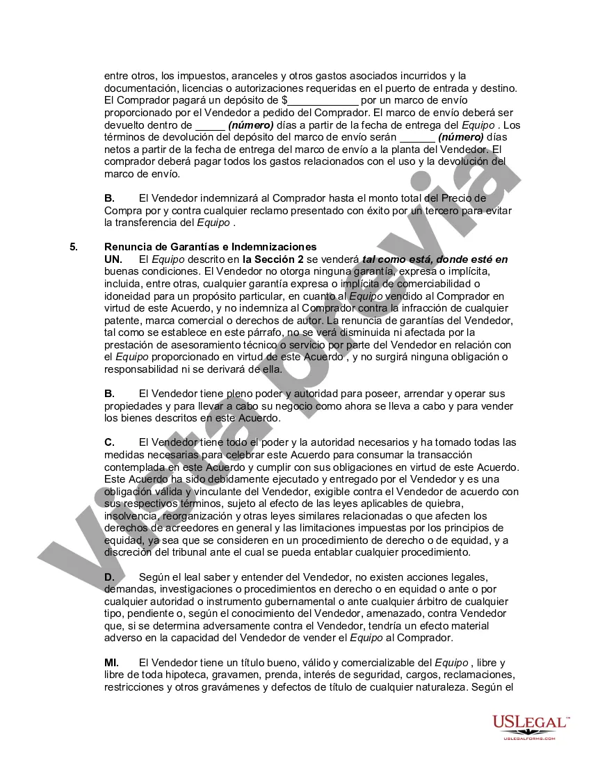 Preview Contrato de Venta de Equipos; Se rechazan expresamente los términos adicionales propuestos; Descargo de responsabilidad de garantías