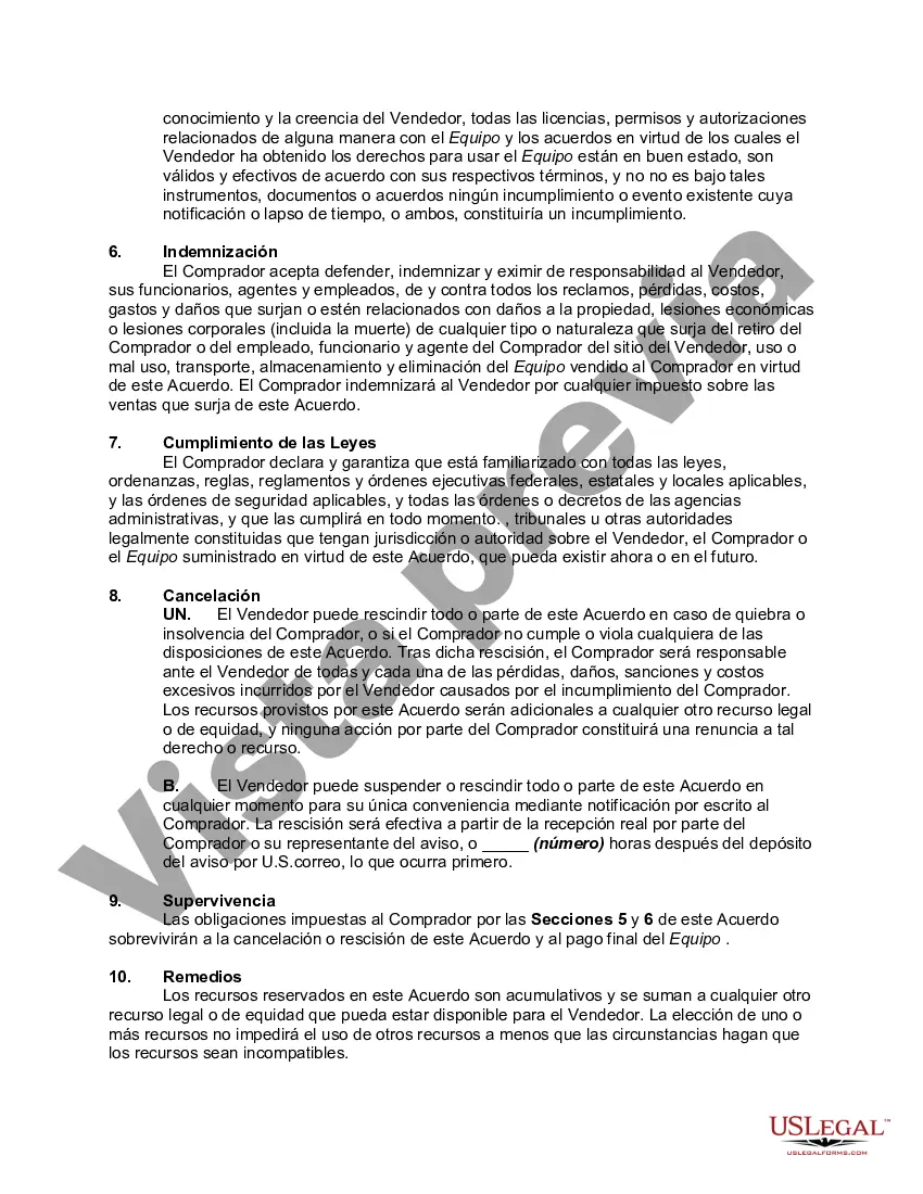 Preview Contrato de Venta de Equipos; Se rechazan expresamente los términos adicionales propuestos; Descargo de responsabilidad de garantías
