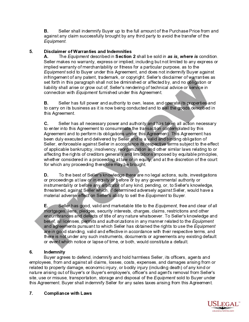 Preview Agreement for Sale of Equipment; Additional Proposed Terms Are Expressly Rejected; Disclaimer of Warranties