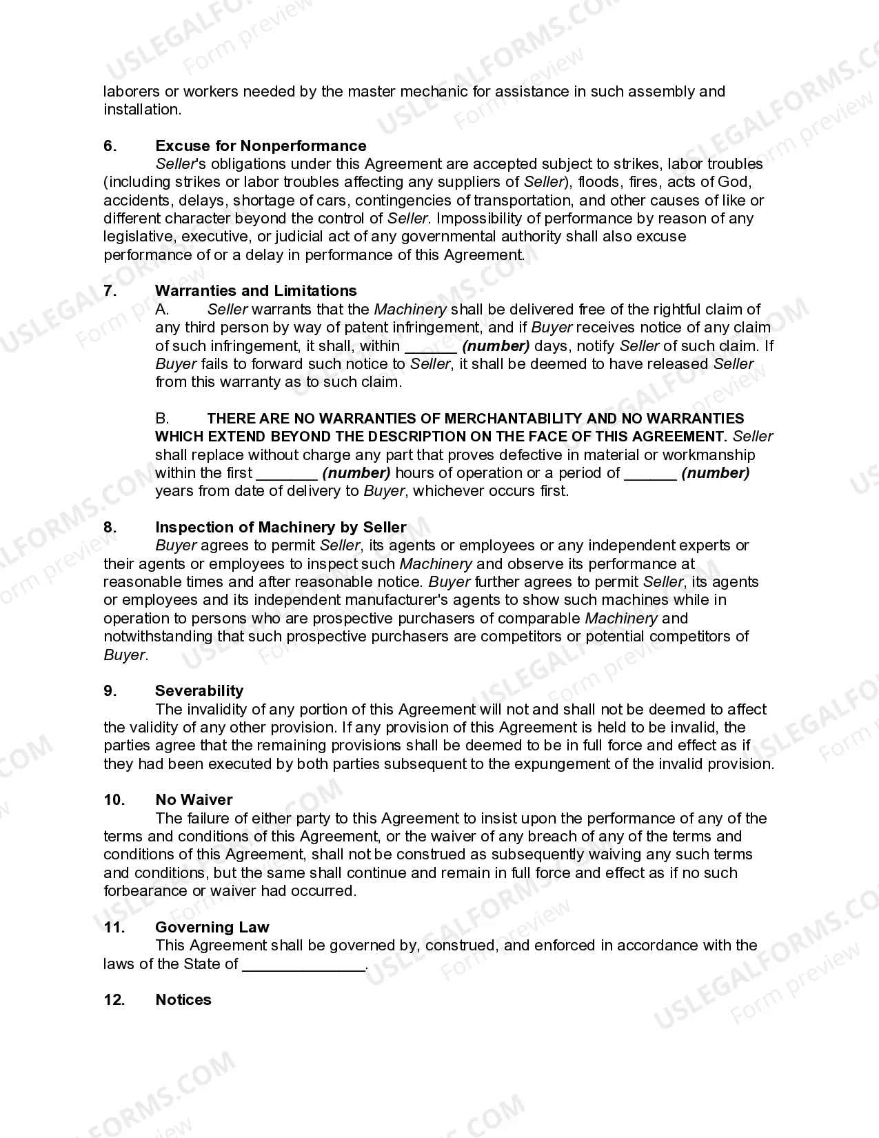 Preview Agreement to Manufacture, Sell and Install Machinery