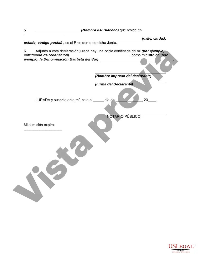 Preview Formulario general de declaración jurada de exención del servicio militar obligatorio por parte de un ministro o líder religioso similar