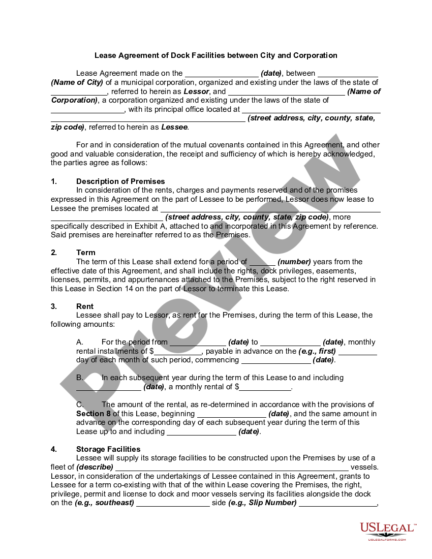 Lease Agreement of Dock Facilities between City and Corporation - Lease ...