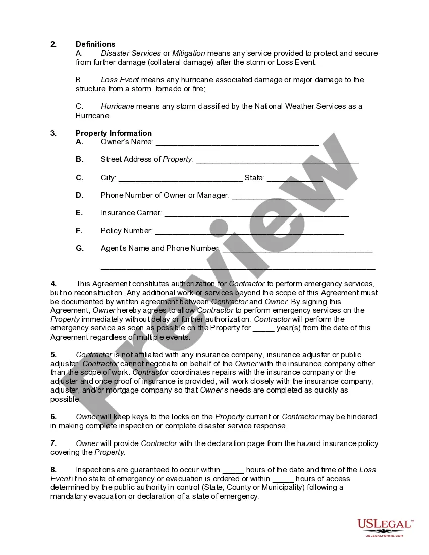 Get Agreement to Provide Emergency Services to Owner of Condominium Complex Following a Hurricane or Coastal Storm Preview Agreement to Provide Emergency Services to Owner of Condominium Complex Following a Hurricane or Coastal Storm