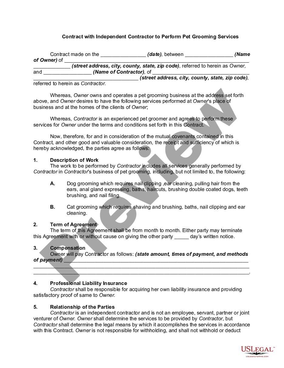 dog grooming client contract template