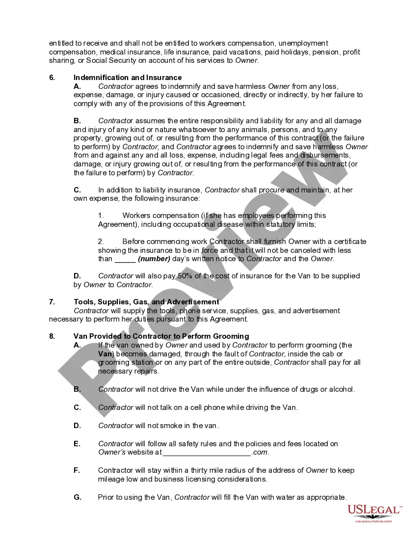 Get Contract with Independent Contractor to Perform Pet Grooming Services Preview Contract with Independent Contractor to Perform Pet Grooming Services