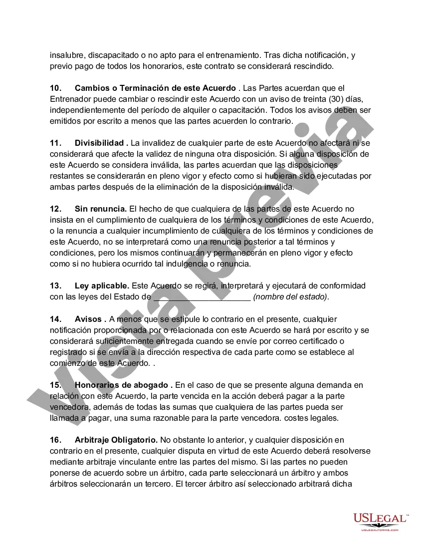 Preview Contrato o Convenio para Entrenar Perro para un Evento o Espectáculo