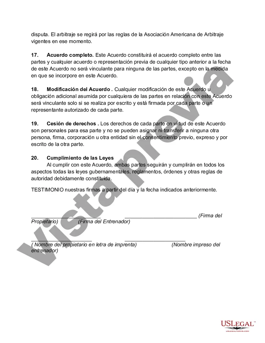 Preview Contrato o Convenio para Entrenar Perro para un Evento o Espectáculo