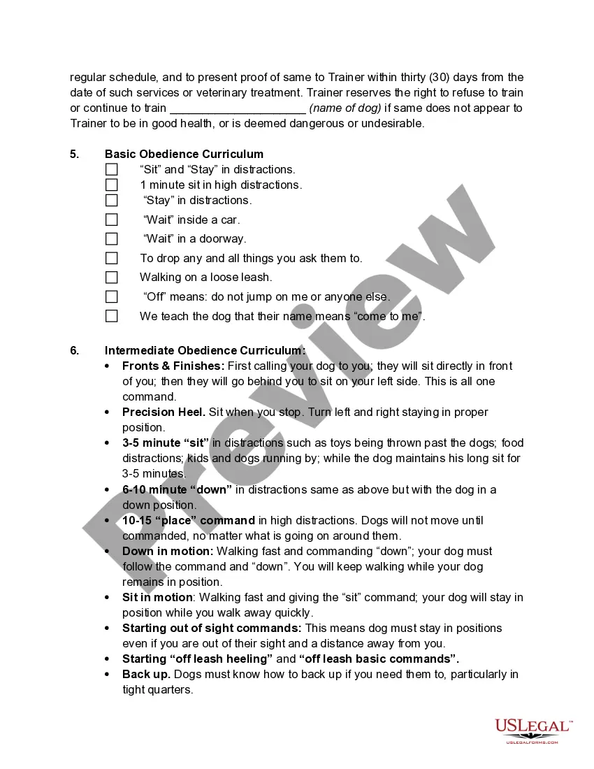 Get Contract or Agreement to Train Dog for an Event or Show Preview Contract or Agreement to Train Dog for an Event or Show